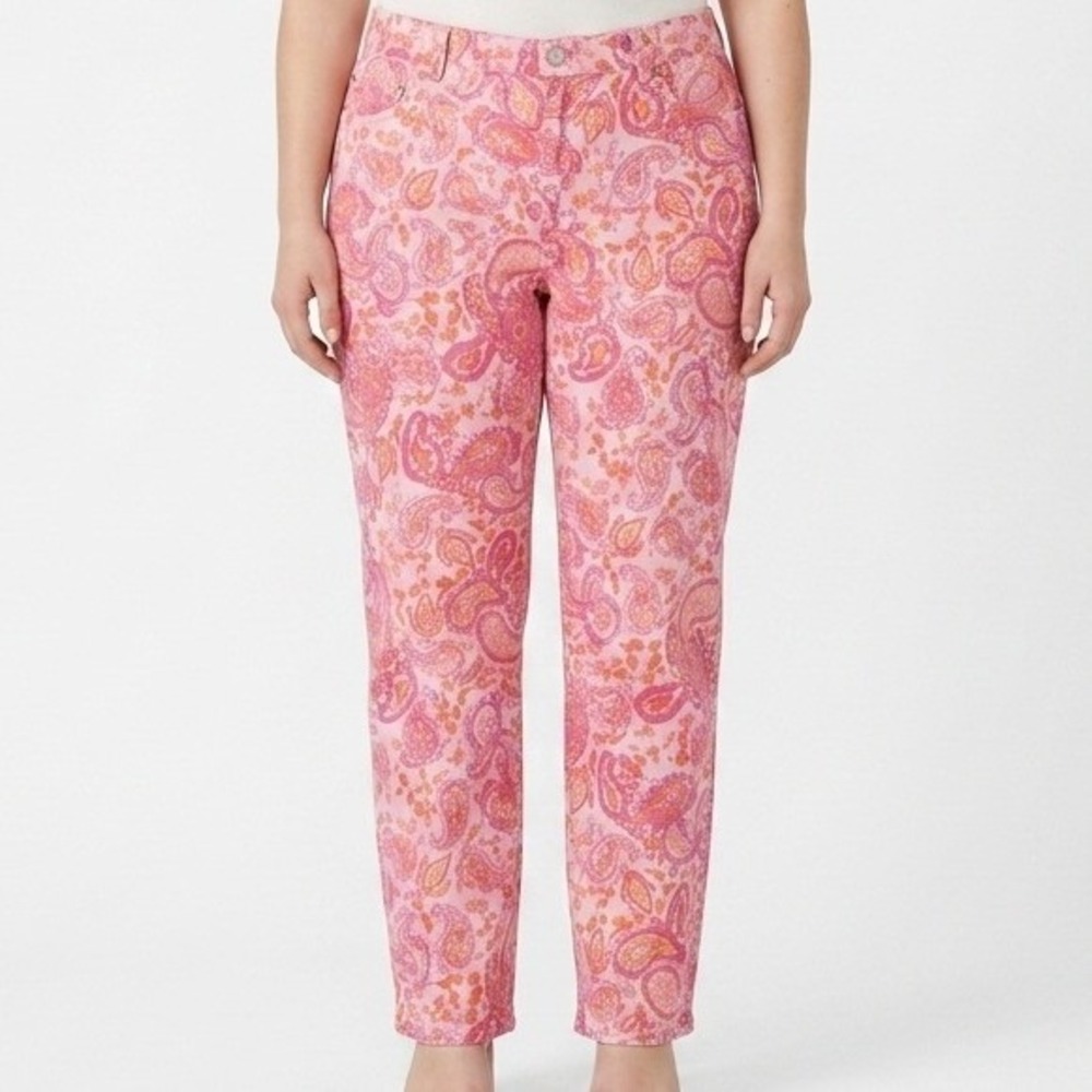 Lauren Ralph Lauren Pants Womens 14 Pink Paisley Straight Leg Cotton Blend